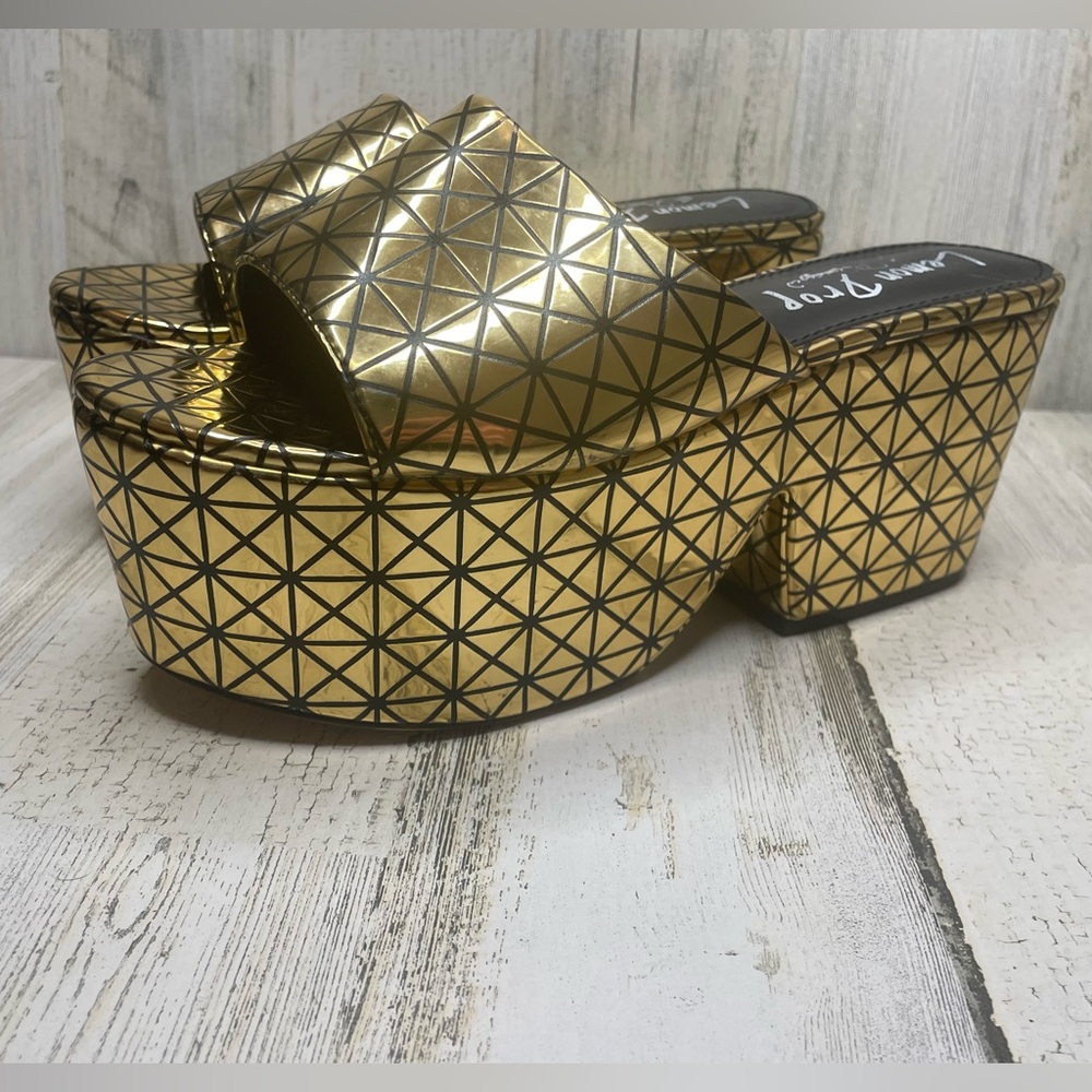Privileged Gold Geometric Platform Slide Sandals